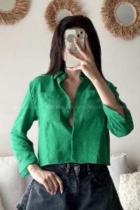 Green Shirt Collar Long Arm Cotton Fabric Unprinted Shirt