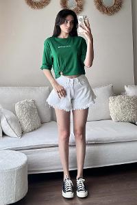 Green Medium Crew Neck Short Arm Cotton Fabric Printed T-shirt