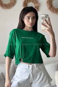 Green Medium Crew Neck Short Arm Cotton Fabric Printed T-shirt