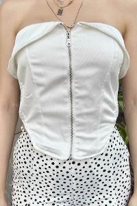 White V Neck Sleeveless Arm Cotton Crop