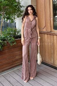 Soft Brown Shirt Collar Long Arm Without Accessories Cotton Fabric Regular Trousers Comfortable Suit