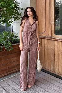 Soft Brown Shirt Collar Long Arm Without Accessories Cotton Fabric Regular Trousers Comfortable Suit