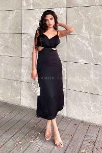 Black Scope Neck Knitwear Unprinted Dresess