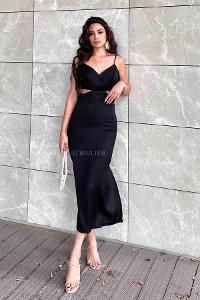 Black Scope Neck Knitwear Unprinted Dresess