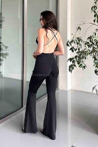 Black Zippered Neck Wool Unprinted Overalls