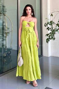 Neon Green Scoop Neck Viscose Fabric Unprinted Dresess