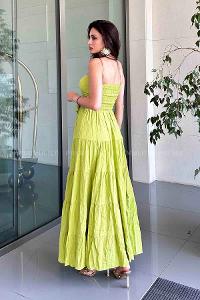 Neon Green Scoop Neck Viscose Fabric Unprinted Dresess