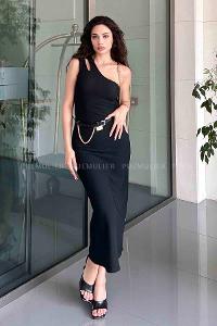 Black Scope Neck Knitwear Unprinted Dresess