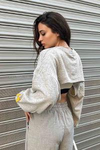 Gray Normal Neck Zero Arm Knitwear Crop