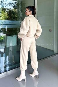 Beige Crew Neck Long Arm Without Accessories Cotton Elastic Trousers Comfortable Suit