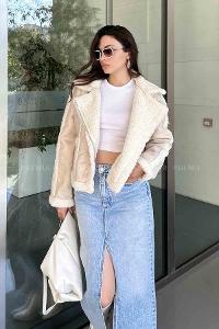 Stone Zippered Neck Long Arm Coat