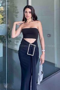 Black Scope Neck Knitwear Unprinted Dresess