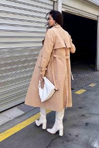 Camel Long Arm Without Accessories Cotton Fabric Trench Coat