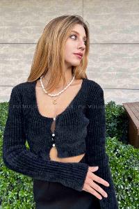 Black V Neck Long Arm Knitwear Cardigan