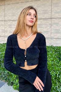 Black V Neck Long Arm Knitwear Cardigan