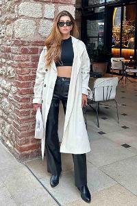 Stone Long Arm Without Accessories Cotton Fabric Trench Coat