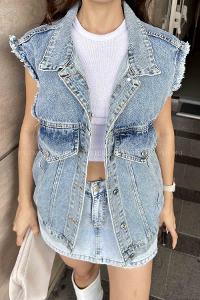 Ice Blue Shirt Collar Long Arm Denim Denim Jacket