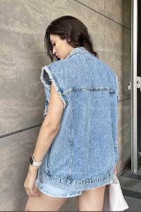 Ice Blue Shirt Collar Long Arm Denim Denim Jacket