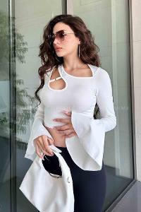 White Normal Neck Short Arm Cotton Fabric Crop