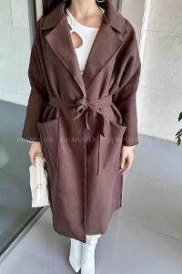 Bitter Brown Shirt Collar Long Arm Coat