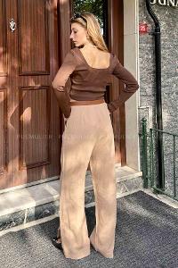 Stone Gabardin High Waist Comfortable Pants