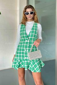 Green Scoop Neck Viscose Fabric Unprinted Dresess