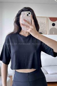Black Normal Neck Short Arm Cotton Fabric Crop