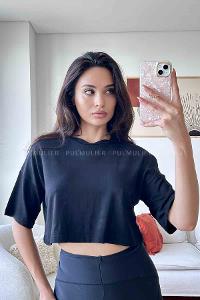 Black Normal Neck Short Arm Cotton Fabric Crop