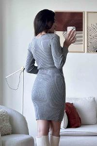 Gray Scope Neck Knitwear Unprinted Dresess