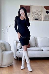 Black Scope Neck Knitwear Unprinted Dresess