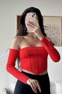 Red Normal Neck Short Arm Cotton Fabric Crop
