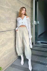 Stone Gabardin High Waist Comfortable Pants