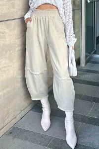 Stone Gabardin High Waist Comfortable Pants