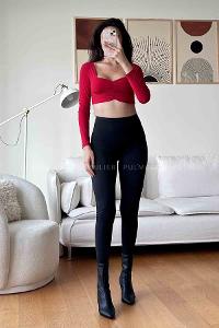 Red Normal Neck Short Arm Cotton Fabric Crop