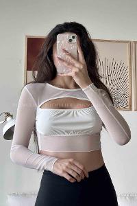 White Normal Neck Short Arm Cotton Fabric Crop