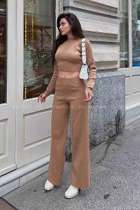 Camel Shirt Collar Long Arm Without Accessories Cotton Fabric Elastic Trousers Comfortable Suit