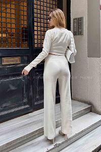 Cream Shirt Collar Long Arm Without Accessories Cotton Fabric Elastic Trousers Comfortable Suit