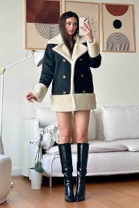 Black Zippered Neck Long Arm Coat