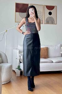 Black Faux Leather Unprinted Skirt