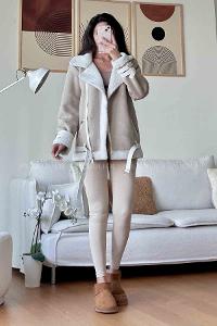 Stone Zippered Neck Long Arm Coat