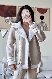 Stone Zippered Neck Long Arm Coat