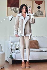 Stone Zippered Neck Long Arm Coat