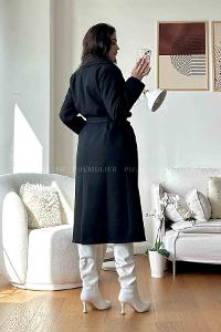 Black V Neck Long Arm Poplin Fabric Coat