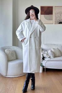 White V Neck Long Arm Poplin Fabric Coat