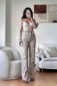 Beige Denim High Waist Denim Pants