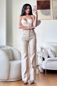 Beige Denim High Waist Denim Pants