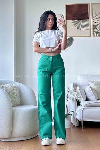 Green Denim High Waist Denim Pants