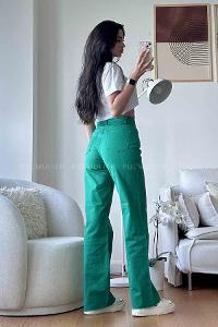 Green Denim High Waist Denim Pants