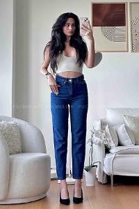 Dark Blue Denim High Waist Denim Pants