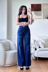 Dark Blue Denim High Waist Denim Pants